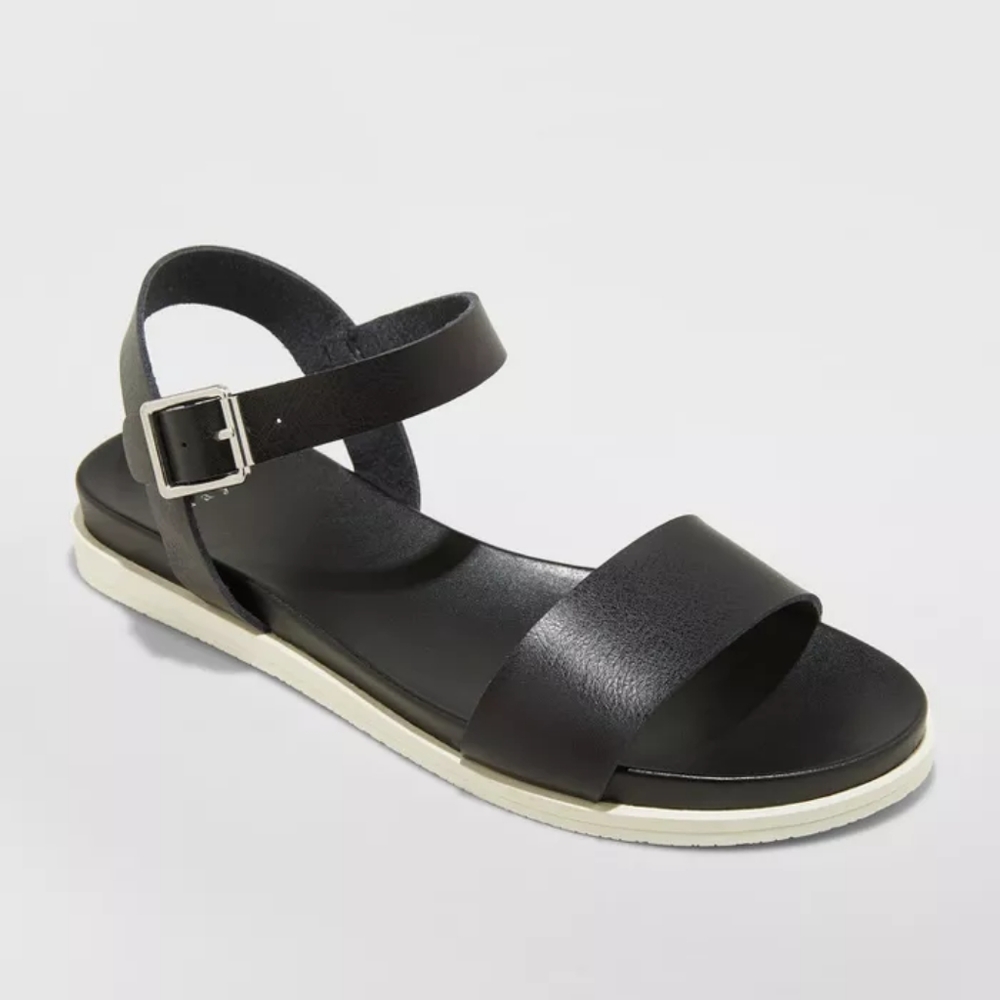 A New Day Heartly Black Ankle Strap Sandals